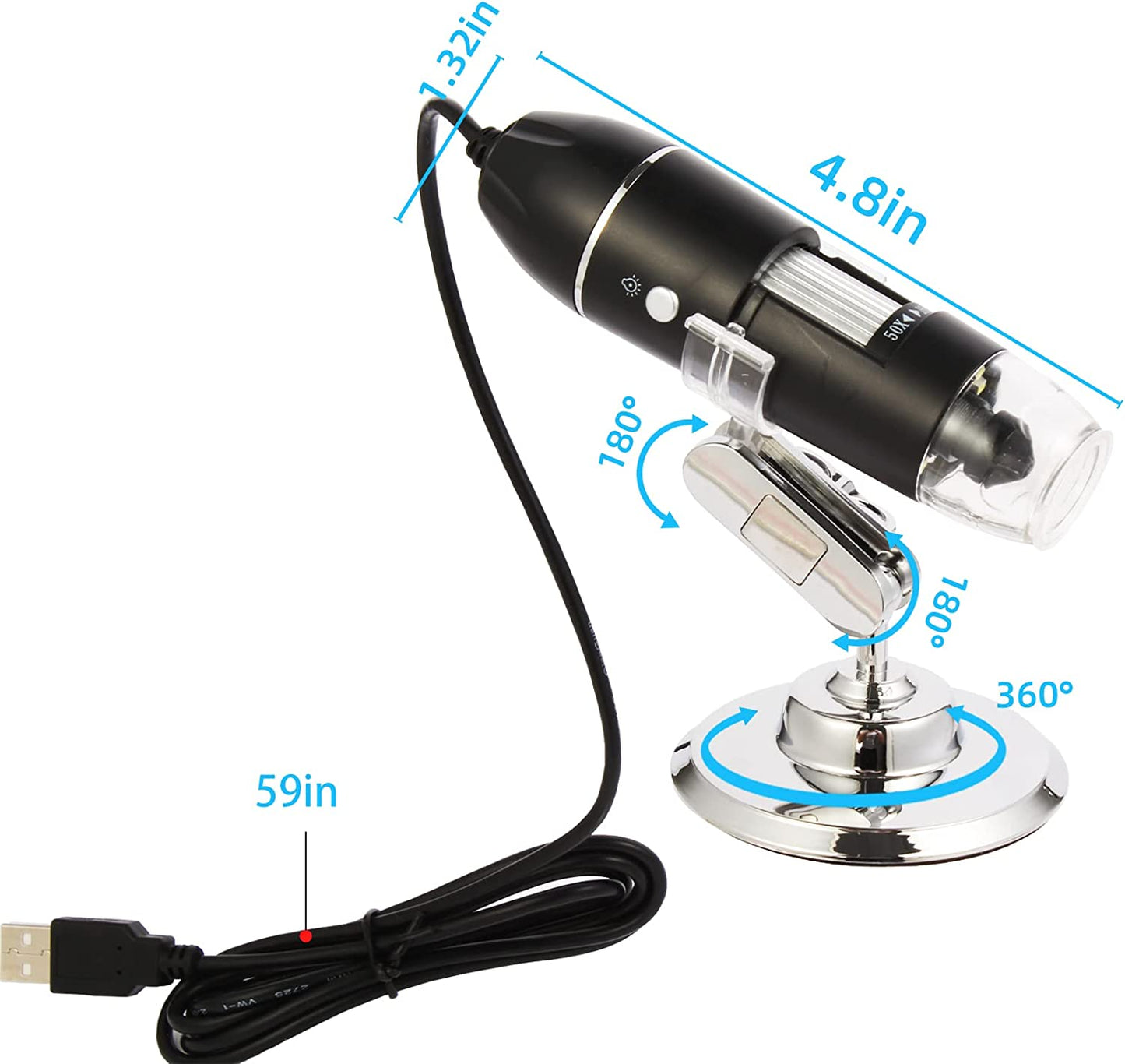 USB Digital Microscope, Handheld 50X-1600X Magnification Endoscope, 8 LED Mini Video Camera