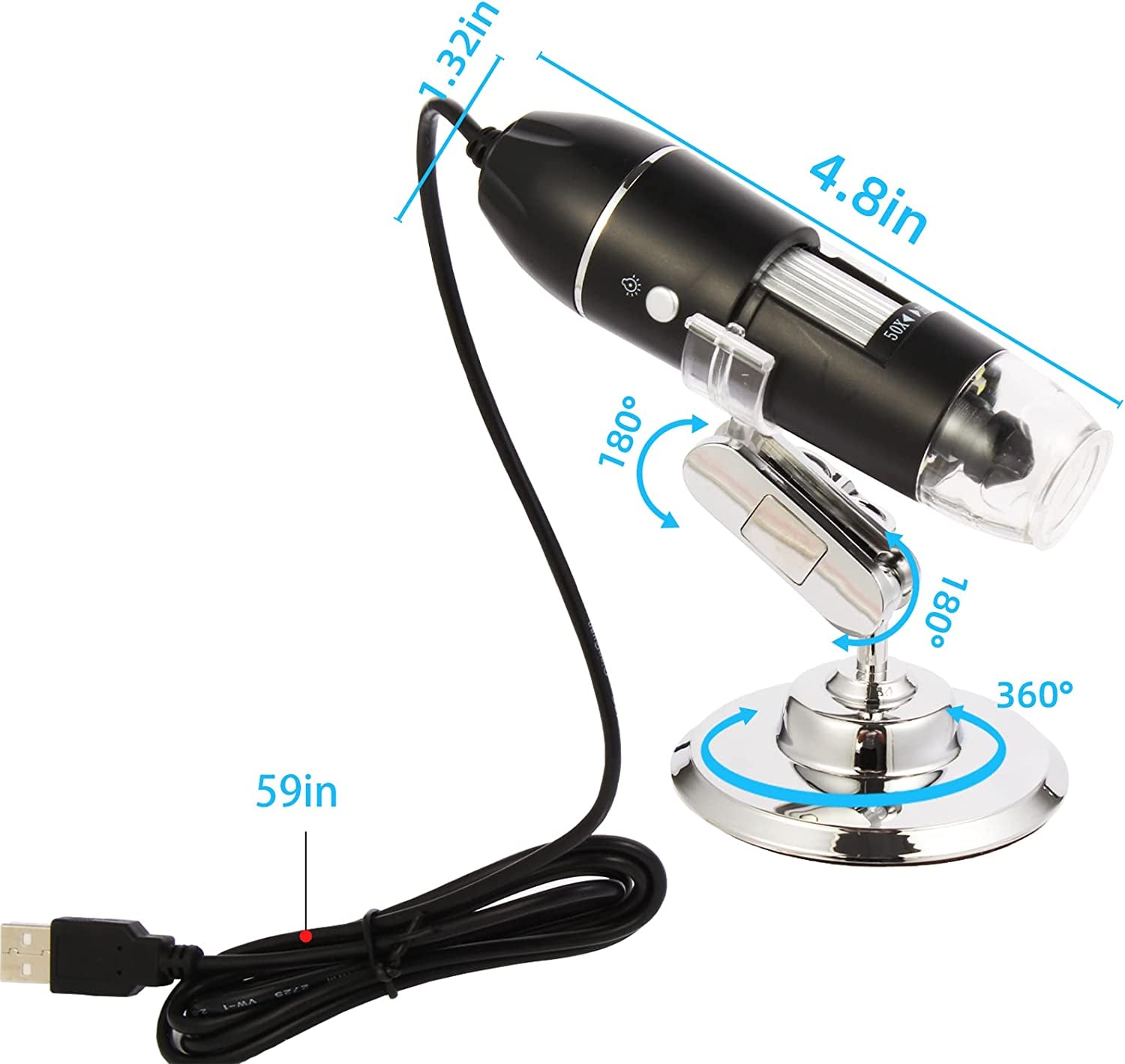 USB Digital Microscope, Handheld 50X-1600X Magnification Endoscope, 8 LED Mini Video Camera