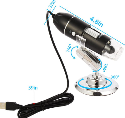 USB Digital Microscope, Handheld 50X-1600X Magnification Endoscope, 8 LED Mini Video Camera