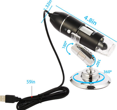 USB Digital Microscope, Handheld 50X-1600X Magnification Endoscope, 8 LED Mini Video Camera 