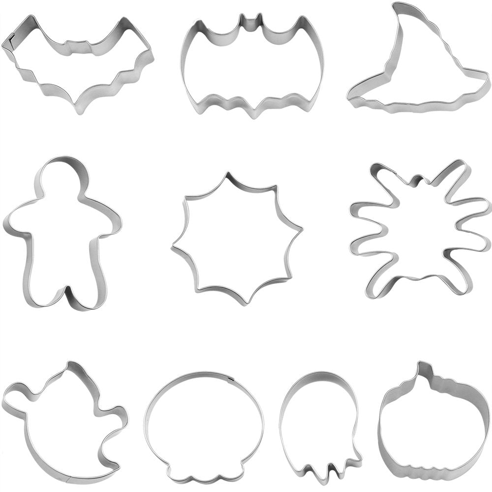10 Pcs Halloween Cookie Cutters, Cookie Cutter Set Pumpkin Bat Ghost Shapes Molds Stainless Steel Fondant Icing Mold DIY Baking Tools