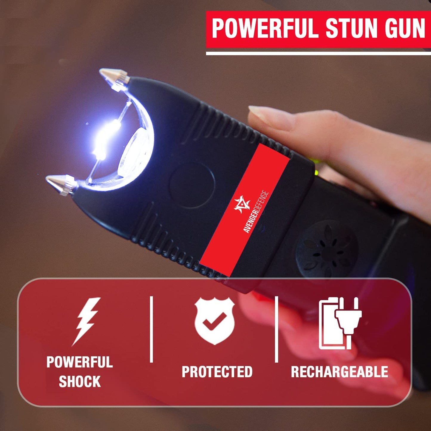 Rechargeable Stun Gun for Self Defense and Protection – Built-In LED Flashlight and Extremely Loud Alarm – Powerful 1.4Uc Electric Charge and 130Db Siren – Metal Prongs