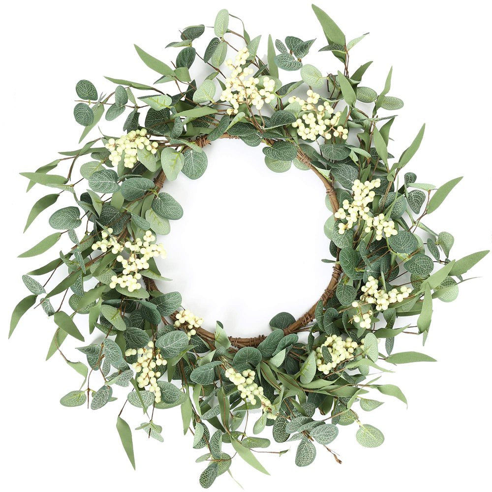 Artificial Eucalyptus Wreath for Front Door Decor Fall Wreath Green Leaf Wreath for Farmhouse Wall Decor Window Front Porch Decor Patio Garden Decor