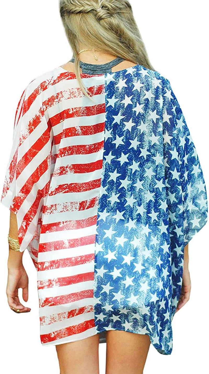 Women's American Flag Kimono Cardigan Lightweight