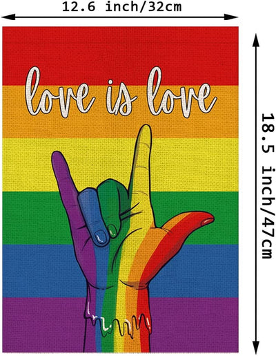 Rainbow Garden Flag Love is Love Rainbow Hand Vertical Double Sided Gay Lesbian LGBT Pansexual Flag Farmhouse Yard Outdoor Decoration 12.5 x 18 Inch