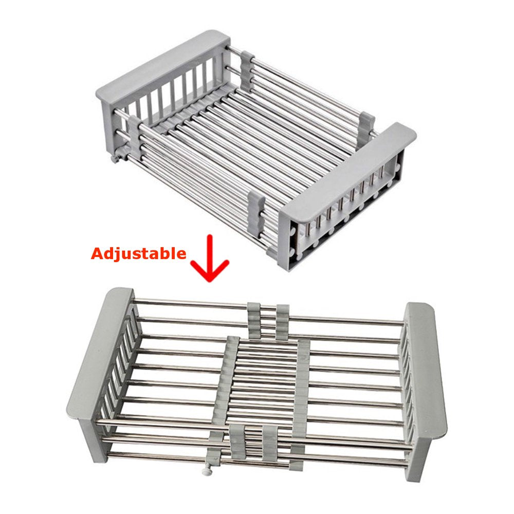 Expandable Dish Drying Rack over the Sink Dish Basket Drainer with Telescopic Arms Functional Kitchen Sink Organizer for Vegetable (8"-17") X 3.6" X 9"