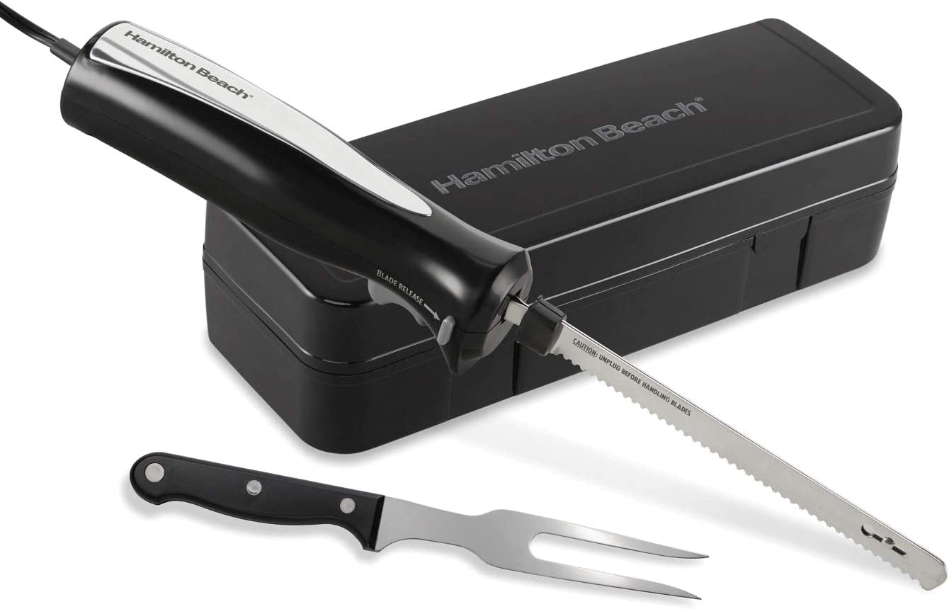 Hamilton Beach Set Electric Carving Knife for Meats, Poultry, Bread, Crafting Foam and More, Storage Case and Serving Fork Included
