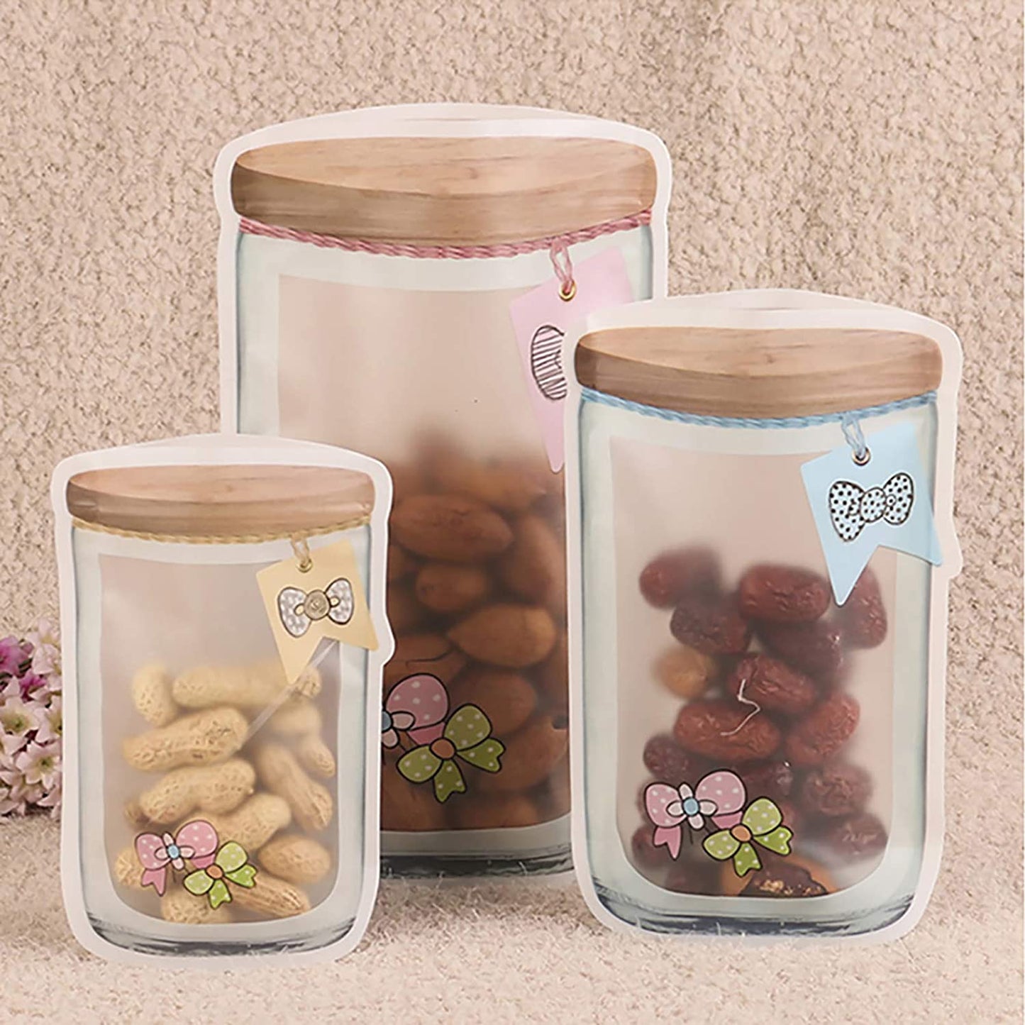 20 PCS Reusable Mason Jar Zipper Bags Mason Jar Bag Refrigerator Organizer Stand-Up Airtight Seal Saver Bags Food Storage Sandwich Bags for Kitchen Kids Snack