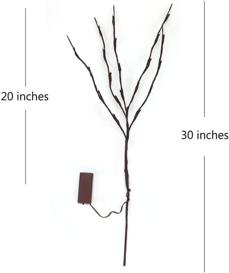 2 Pack Led Branch Light Battery Operated Lighted Branch Vase Filler Willow Tree Artificial Little Twig Power Brown 30 Inch 20 LED for Home Romantic Decoration