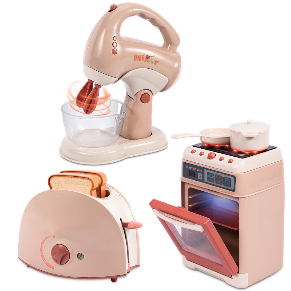 Play Kitchen Set, 3Pcs Kids Play Kitchen with Oven, Toaster and Stirrer, Toy Kitchen Appliance for Toddlers Girls Boys Gift