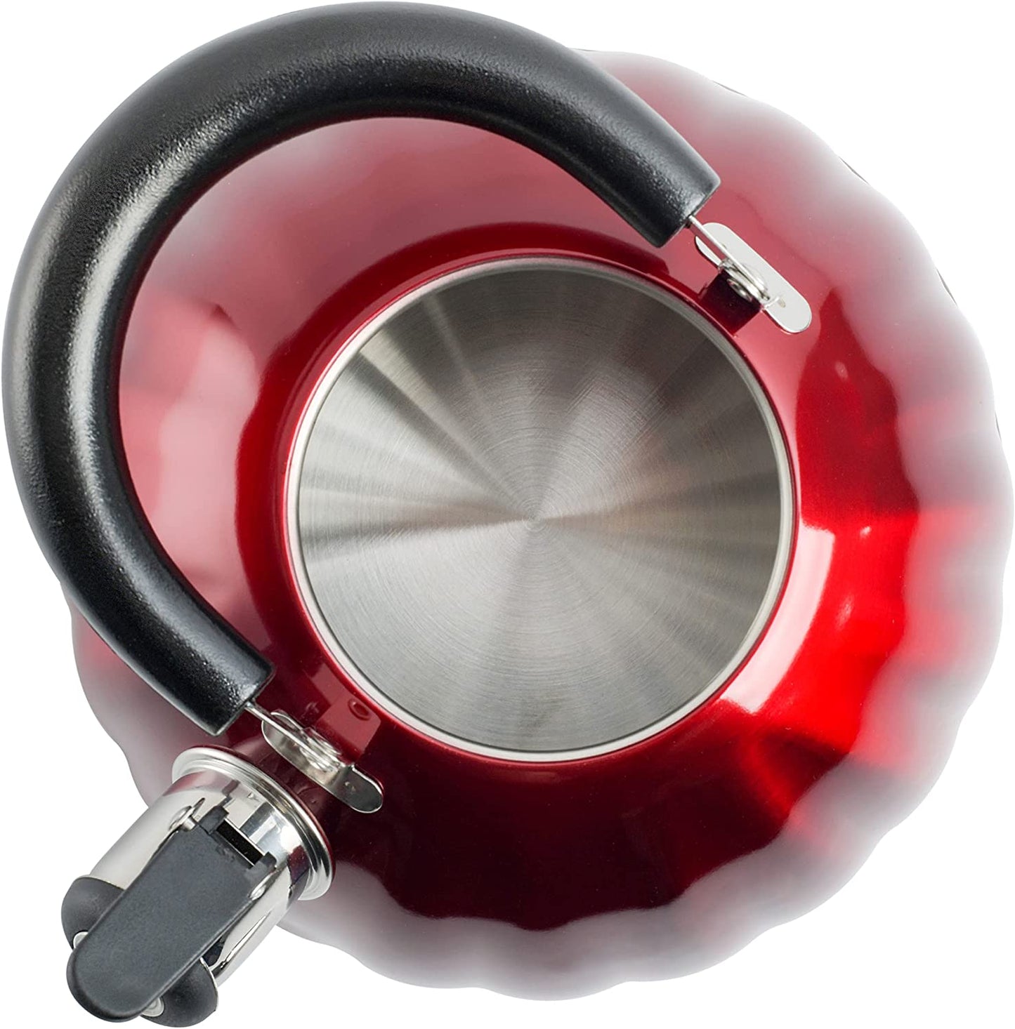 Mr. Coffee Twining 2.1 Quart Pumpkin Shaped Stainless Steel Whistling Tea Kettle, Metallic Red