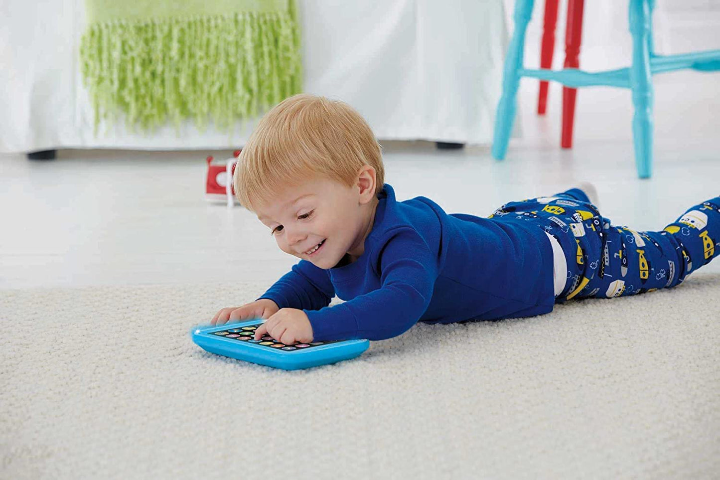 Fisher-Price Pretend Tablet Learning Toy with Lights Music and Smart Stages Educational Content for Baby and Toddler, Blue