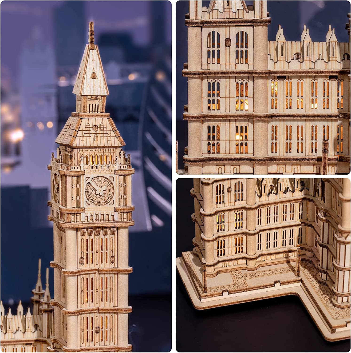 3D Puzzle for Adults Wooden Craft Kits for Teens DIY Construction Model Kit with LED Light to Build Educational Big Ben Set Toys