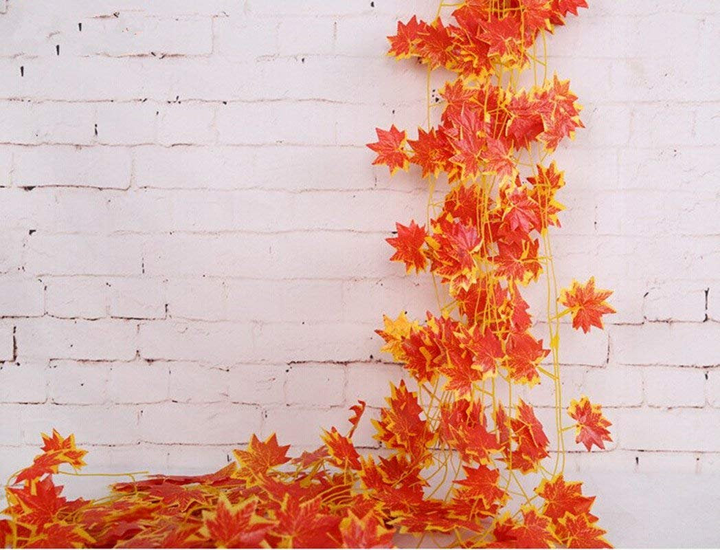 Autumn Artificial Silk Maple Leaf Hanging Garlands, 3.50" (Orange) (12 Count)