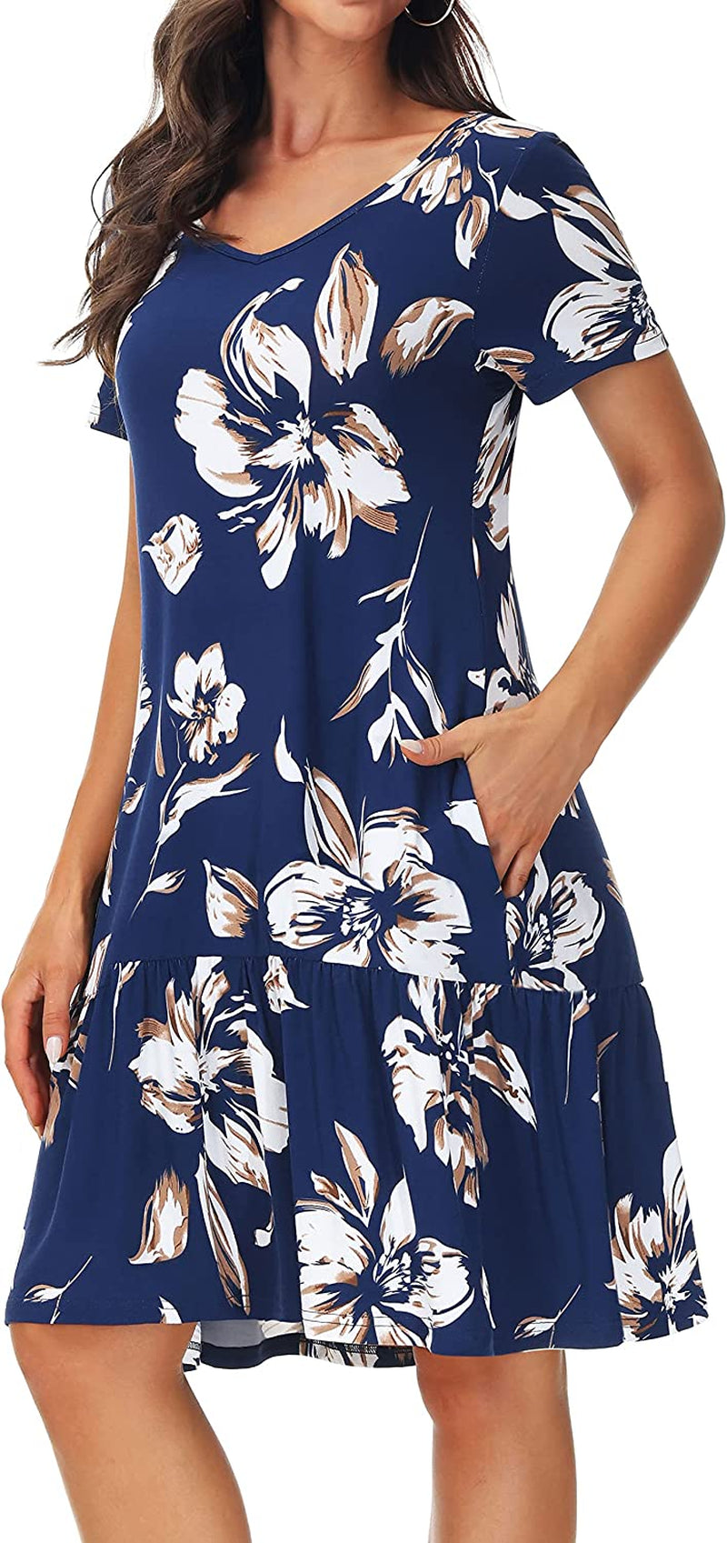 Summer Casual T-Shirt Dresses for Women Loose Fit Comfy Short Sleeves Women Dresses with Pockets Fall Dress