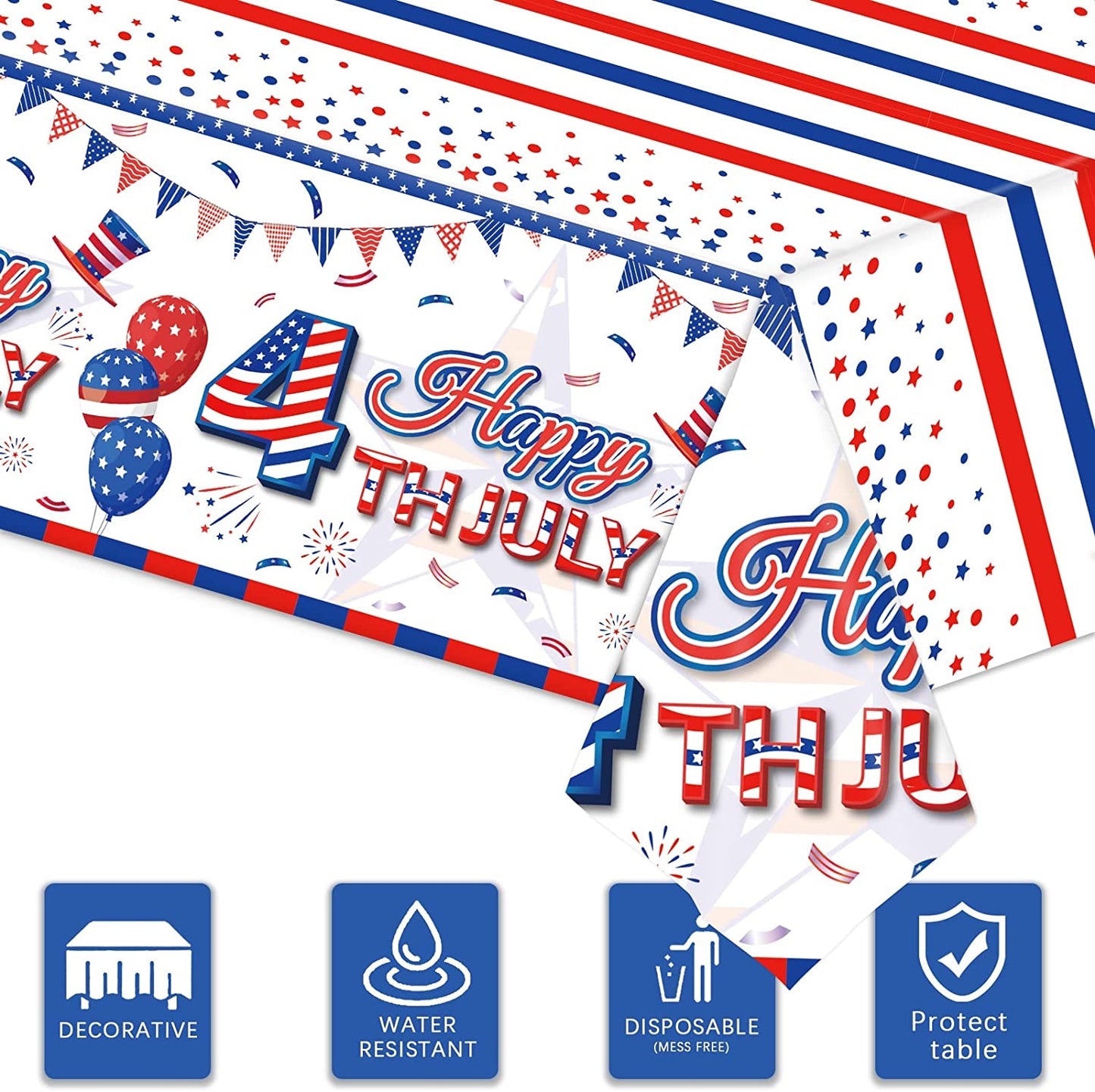 Patriotic Tablecloth, 2 Pack American Flag Tablecloths Disposable 4th of July Tablecloth, Independence Day Table Cover Fourth of July Table Cloth Patriotic Decorations Party Supplies, 54" x 108"