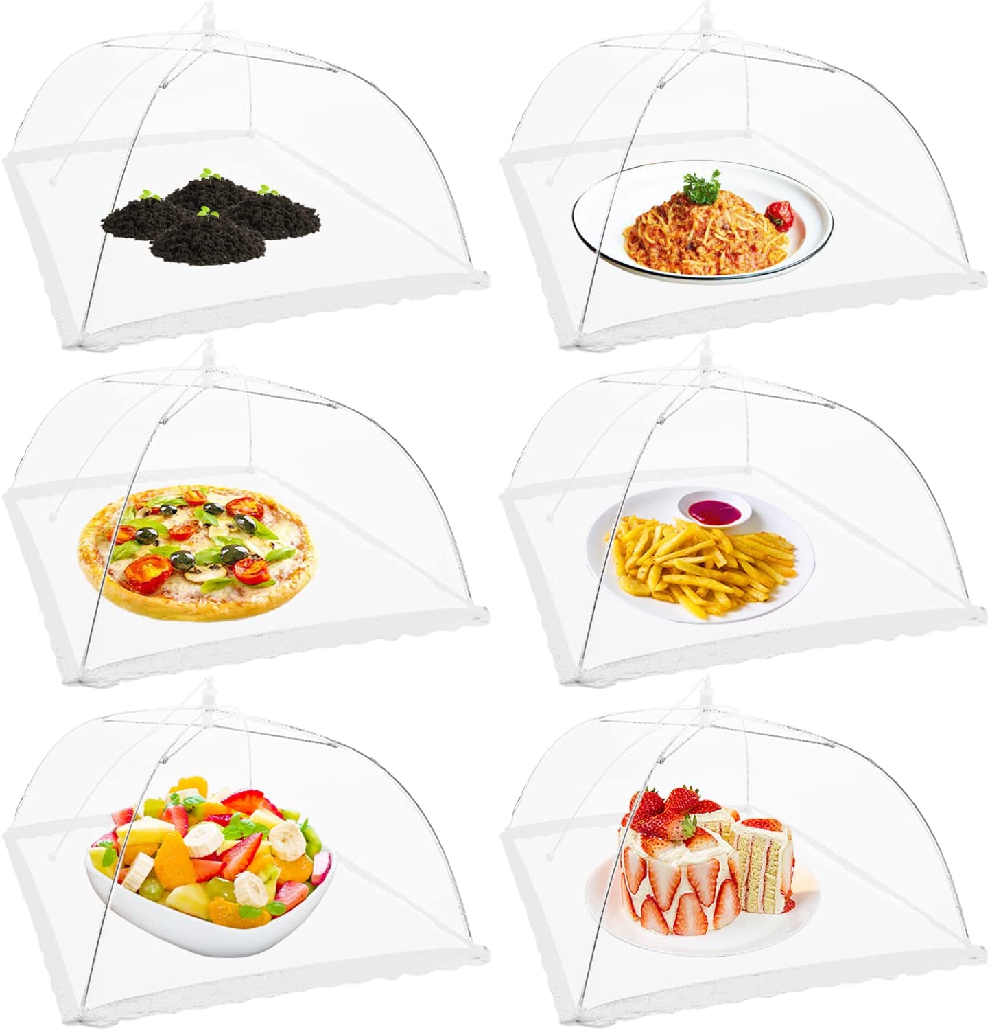 6 Pack - 17 x 17 Inch - Food Covers Tents,Pop-Up Fine Net Screen Umbrella,Reusable and Collapsible Mesh Cover for Outdoors, Parties, Picnics, BBQ