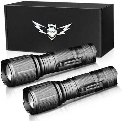 2 Pack LED Tactical Flashlight, Ultra Bright 2000 Lumen XML T6 LED Flashlights, High Lumen, Zoomable, 5 Modes, Water Resistant Flash Light for Camping Accessories, Emergency Gear
