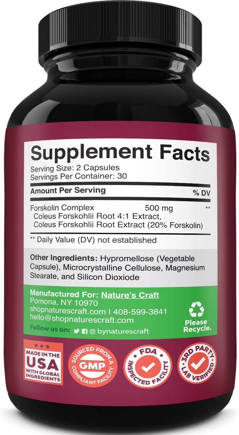 Max Strength Forskolin 60 Veggie Capsules Weight Loss Supplement for Men and Women - Fast Acting Diet Pills Natural Appetite Suppressant Potent Fat Burner Builds Muscle Boosts Energy