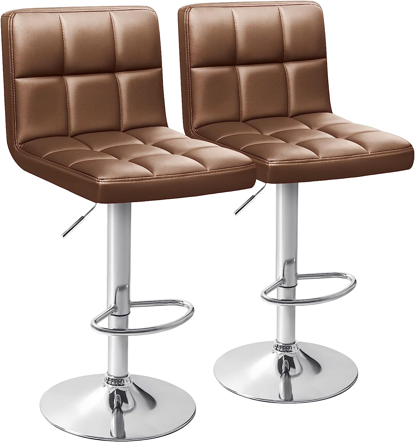 Set of 2 Bar Stools Modern PU Leather Adjustable Swivel Barstools, Armless Hydraulic Kitchen Counter Bar Stool Synthetic Leather Extra Height Square Island Barstool with Back