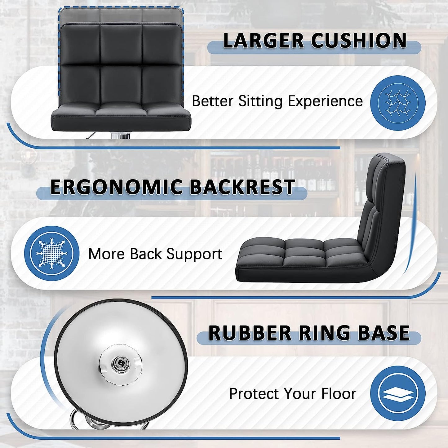 Set of 2 Bar Stools Modern PU Leather Adjustable Swivel Barstools, Armless Hydraulic Kitchen Counter Bar Stool Synthetic Leather Extra Height Square Island Barstool with Back