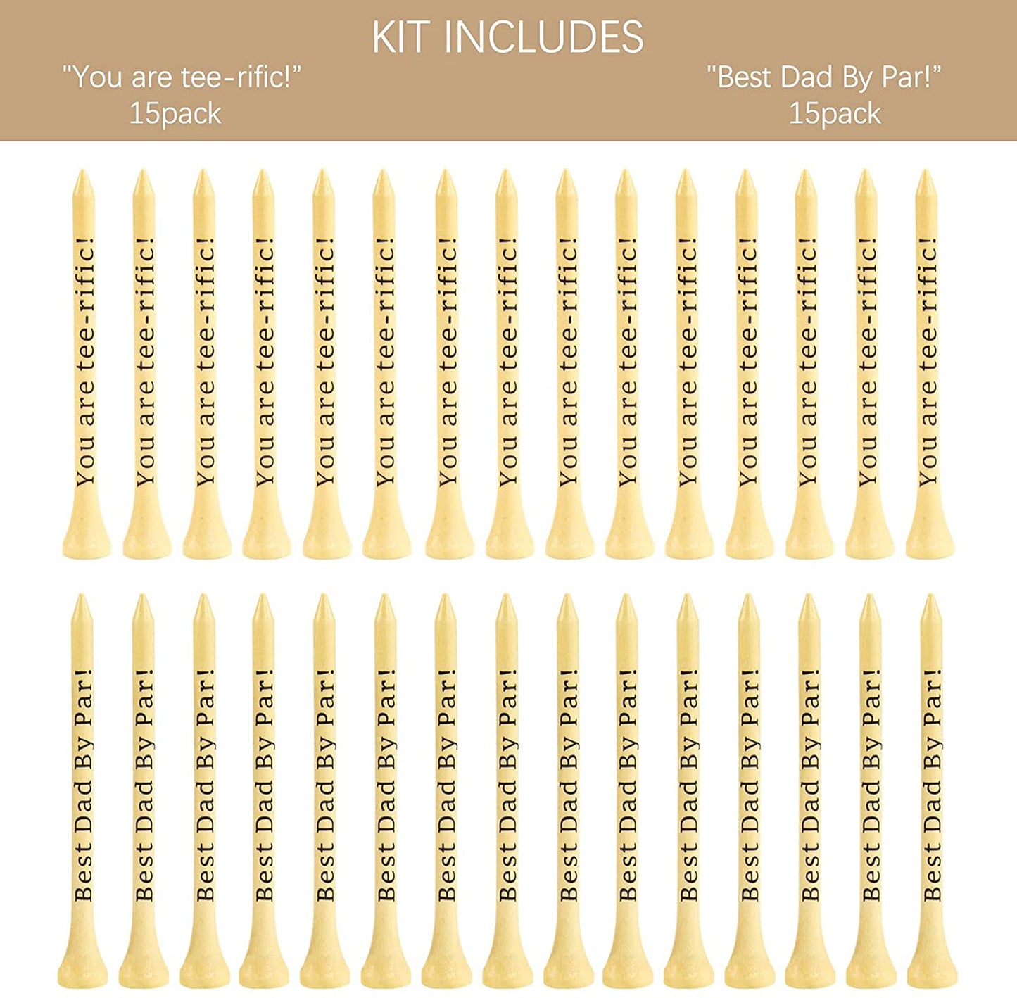 Father‘s Day Gifts - Best Dad by Par - You Are Tee-Rific, 3-1/4 Inch Wood Golf Tees