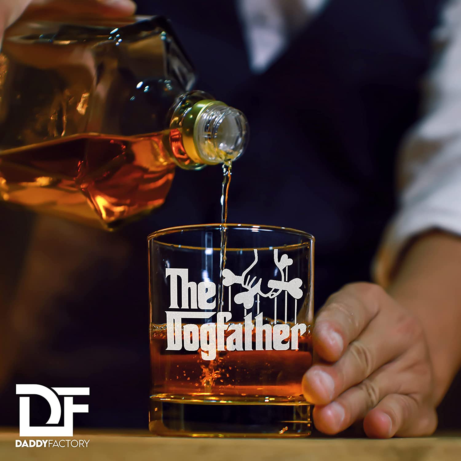Dog Dad Gifts - the Dogfather - Etched 10.25 Whiskey Rocks Glass