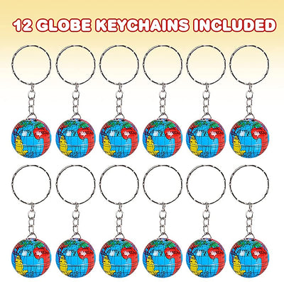 Globe Keychains for Kids, Set of 12, Key Chains with Colorful Globe, Accessories for Keys, Backpack, or Pocket Book, Keyholder Birthday Party Favors, Carnival Party Favors for Children