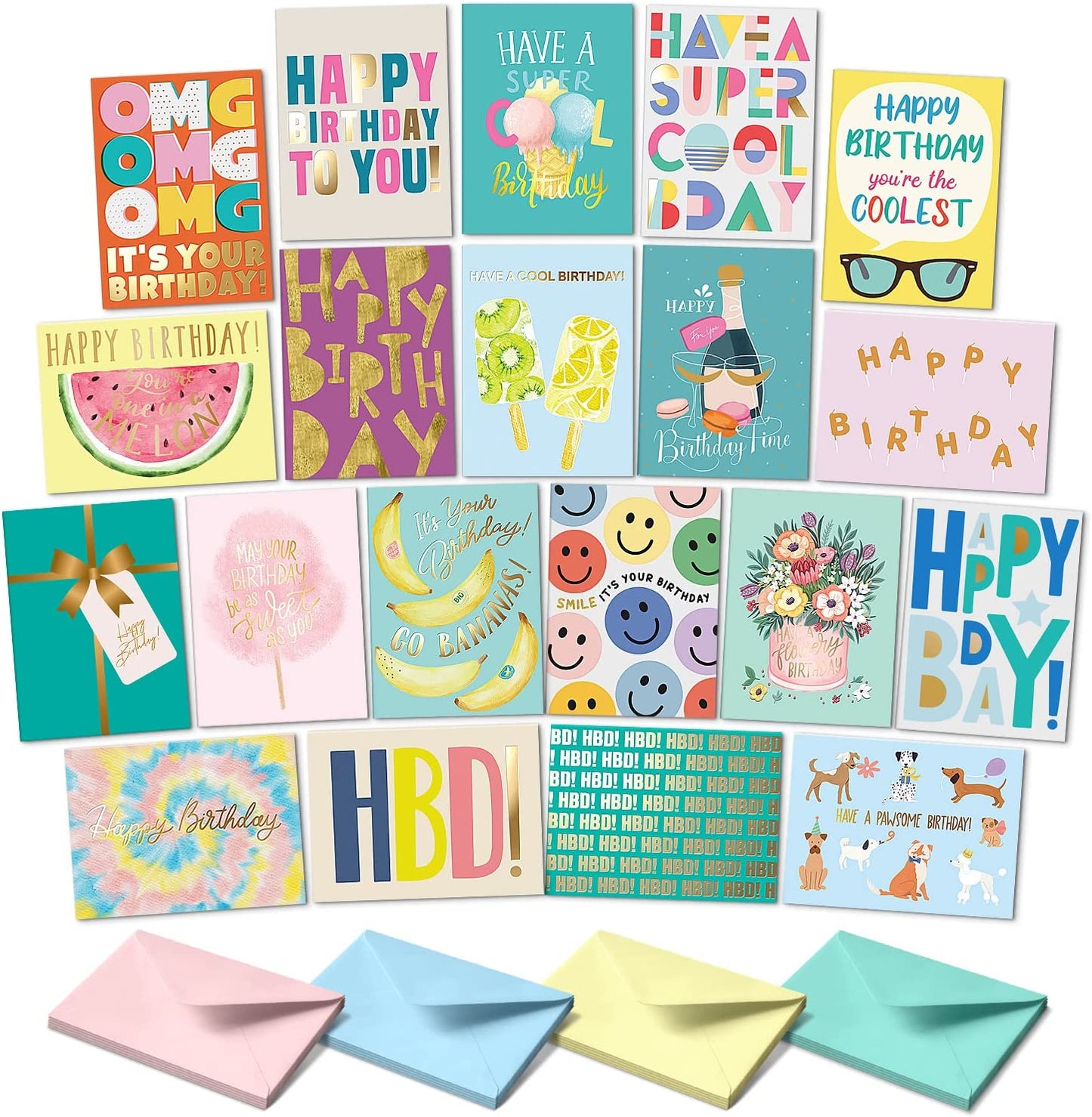 Set of 20 Assorted Birthday Cards with Envelopes