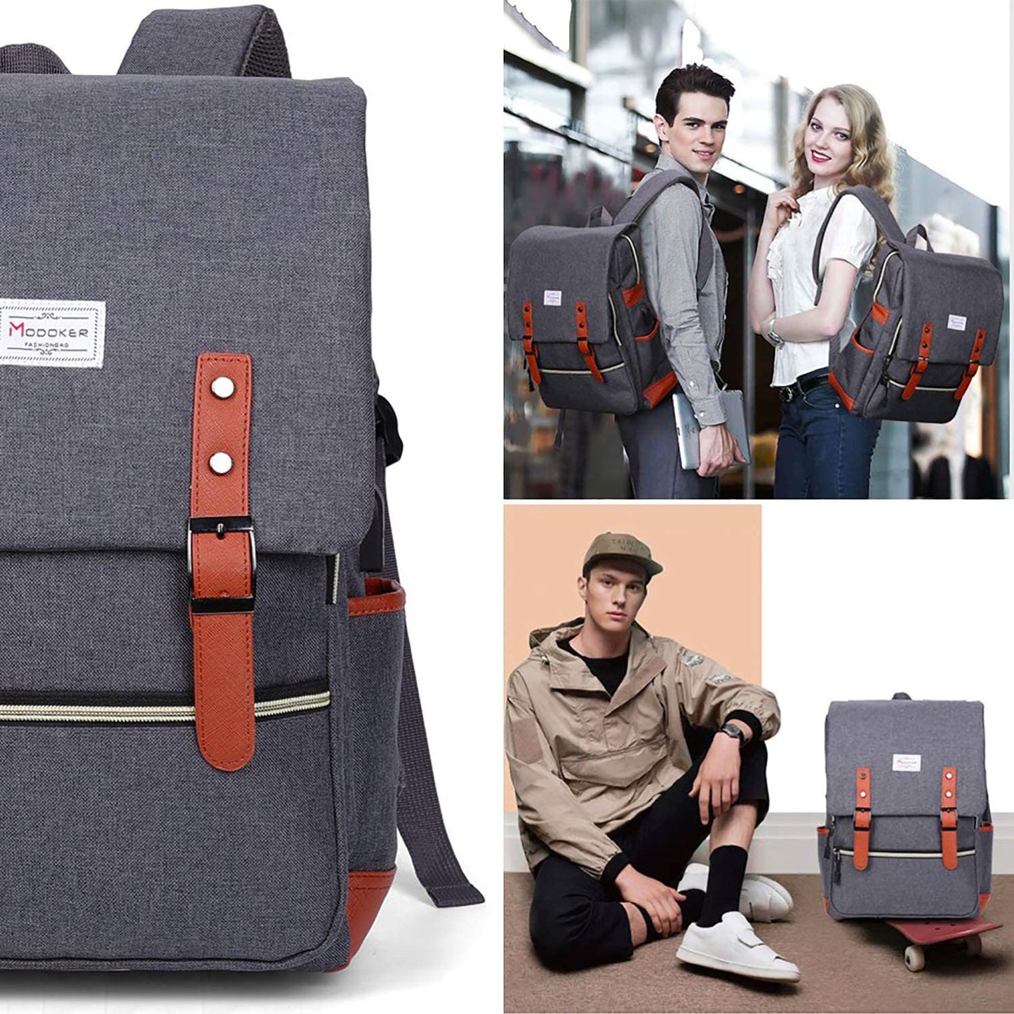 Vintage Laptop Backpack for Women Men,School College Backpack with USB Charging Port Fashion Backpack Fits 15.6Inch Notebook