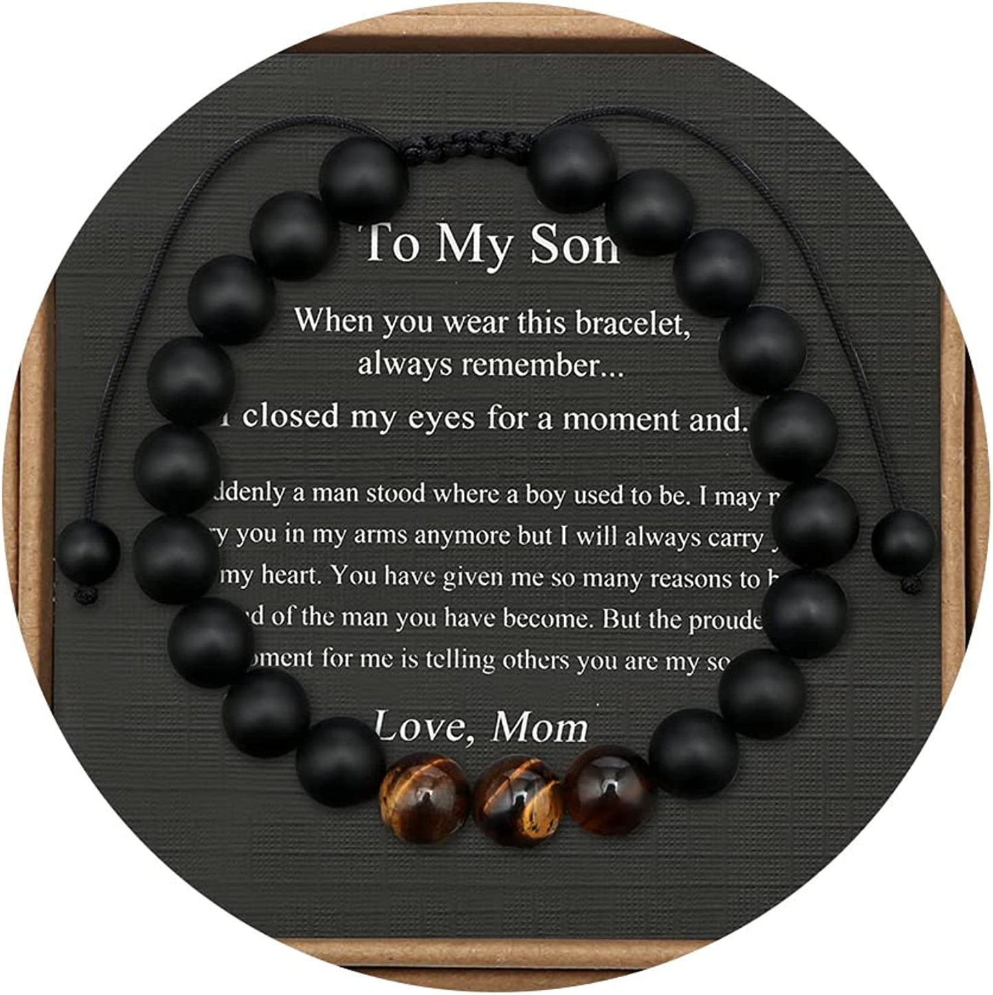 Tiger Eye Beaded Bracelets for Men To My Boyfriend Husband Son Brother Grandson Mens Bracelet Anniversary Birthday Christmas Father's day Gifts for Him