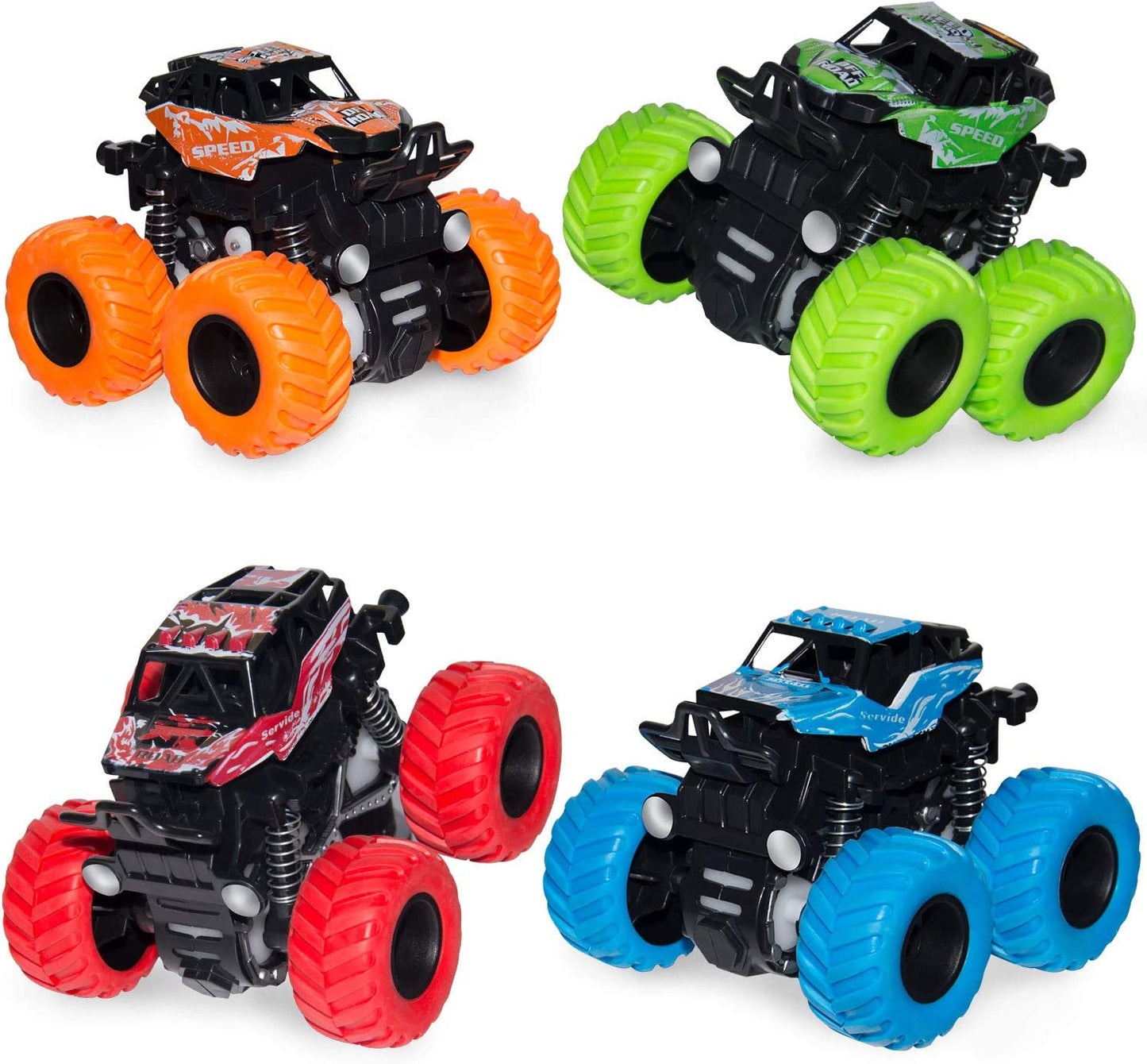 4 Pack Monster Truck Toys for Boys and Girls, Inertia Car Educational Toy Cars, Friction Powered Push and Go Toy Cars, Christmas Gift Birthday Party Supplies for Toddlers Kids (4 Color)