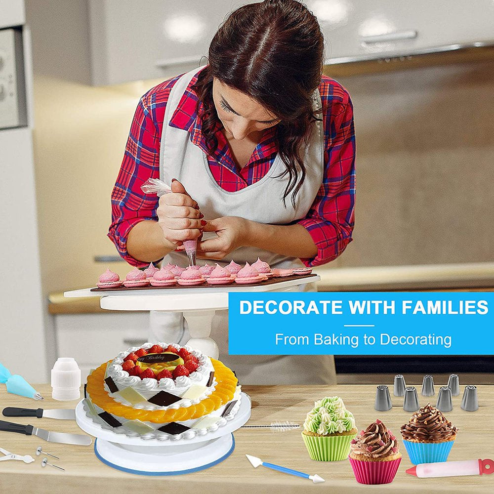 132Pcs Cake Decorating Tools with Cake Turntable Stand, Icing Piping Nozzles, Russian Tulip Tips & Baking Decorations Supplies Set