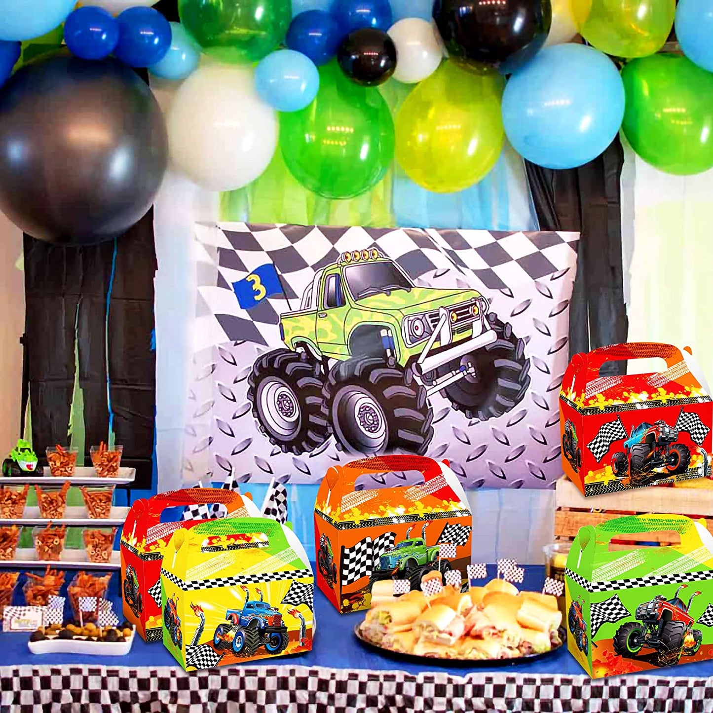 12 PCS Monster Trucks Party Favor Boxes Monster Trucks Party Supplies Monster Trucks Party Favors Monster Trucks Tablecloth Monster Trucks Birthday Decoration