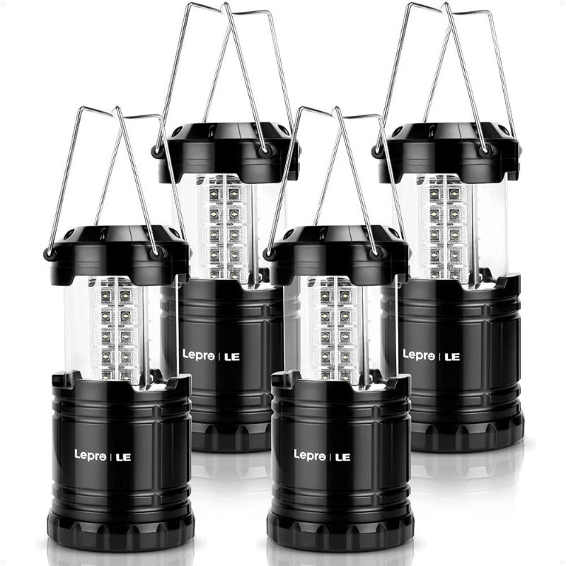 4-Pack LED Camping Lanterns Battery Powered, Collapsible, IPX4 Water Resistant, Outdoor Portable Lights for Emergency, Hurricane, Storms and Outages