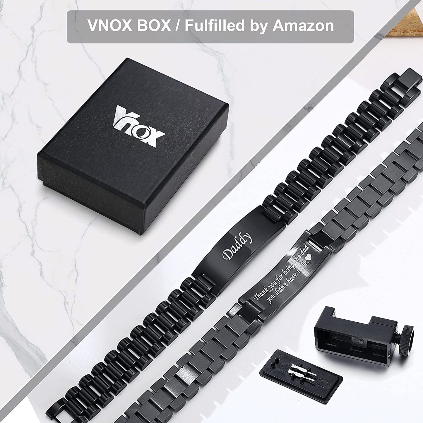 Watch Band Stainless Steel Link Bracelet Personalized Engraved DAD Jewelry Gift for Men DAD Father