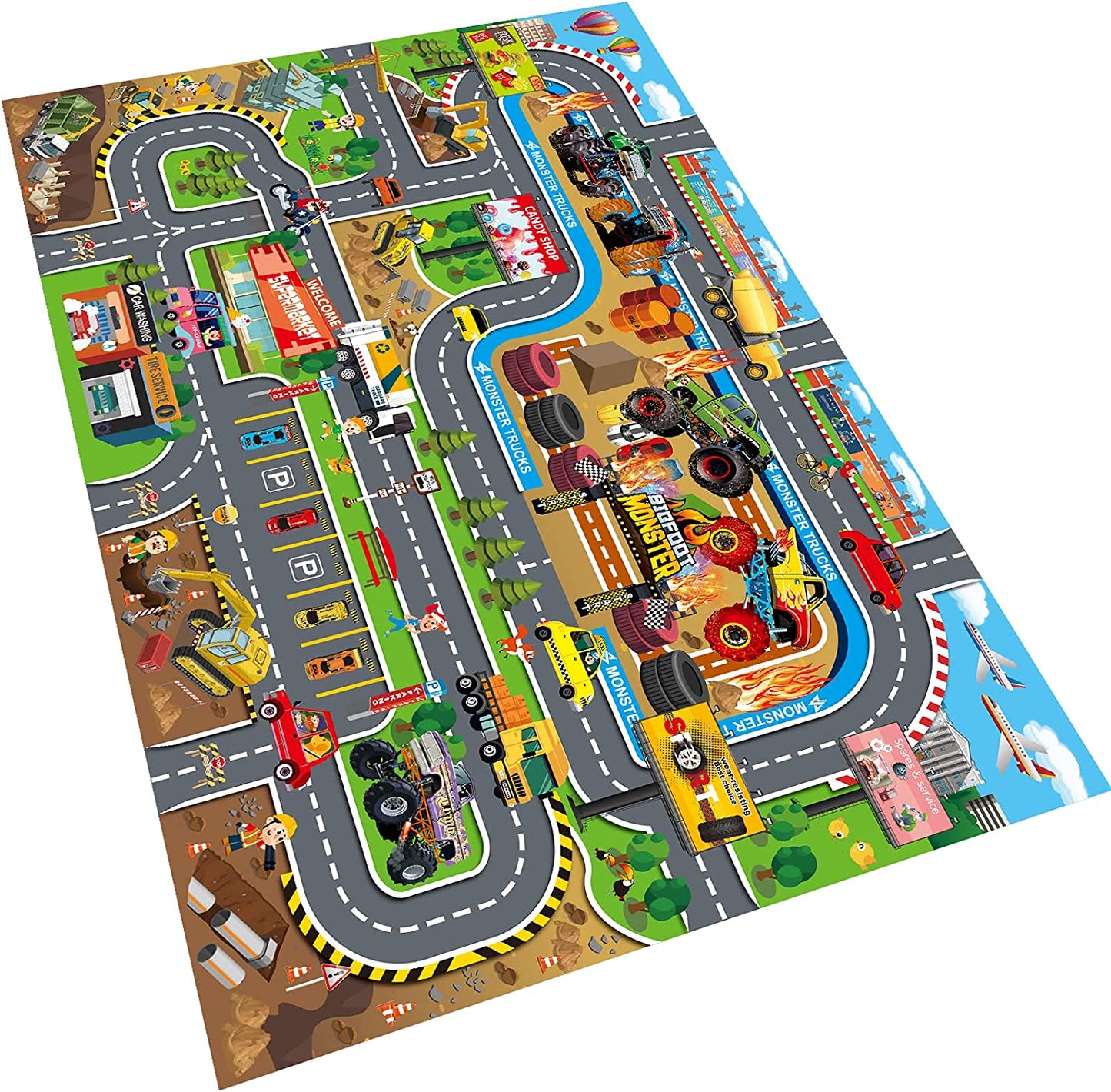 Kids Dream Mat Modern City Toy Activity Playmat, Parent-Child Interaction Game Map Rug, Ideal Children'S Educational Road Traffic City Life Pretend Play 552-C