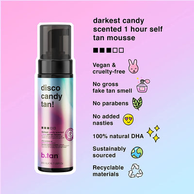 Disco Candy Tan - Candy Scented Party Proof Self Tanner for Fast, Dark Tan, 6.7 fl oz