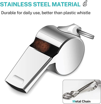 Coach Whistles Metal Whistle with Lanyard, Loud Crisp Sound Sports Whistles for Referees, Coaches, Teachers, Polices, Training, Outdoor Sports, Survival, Emergency