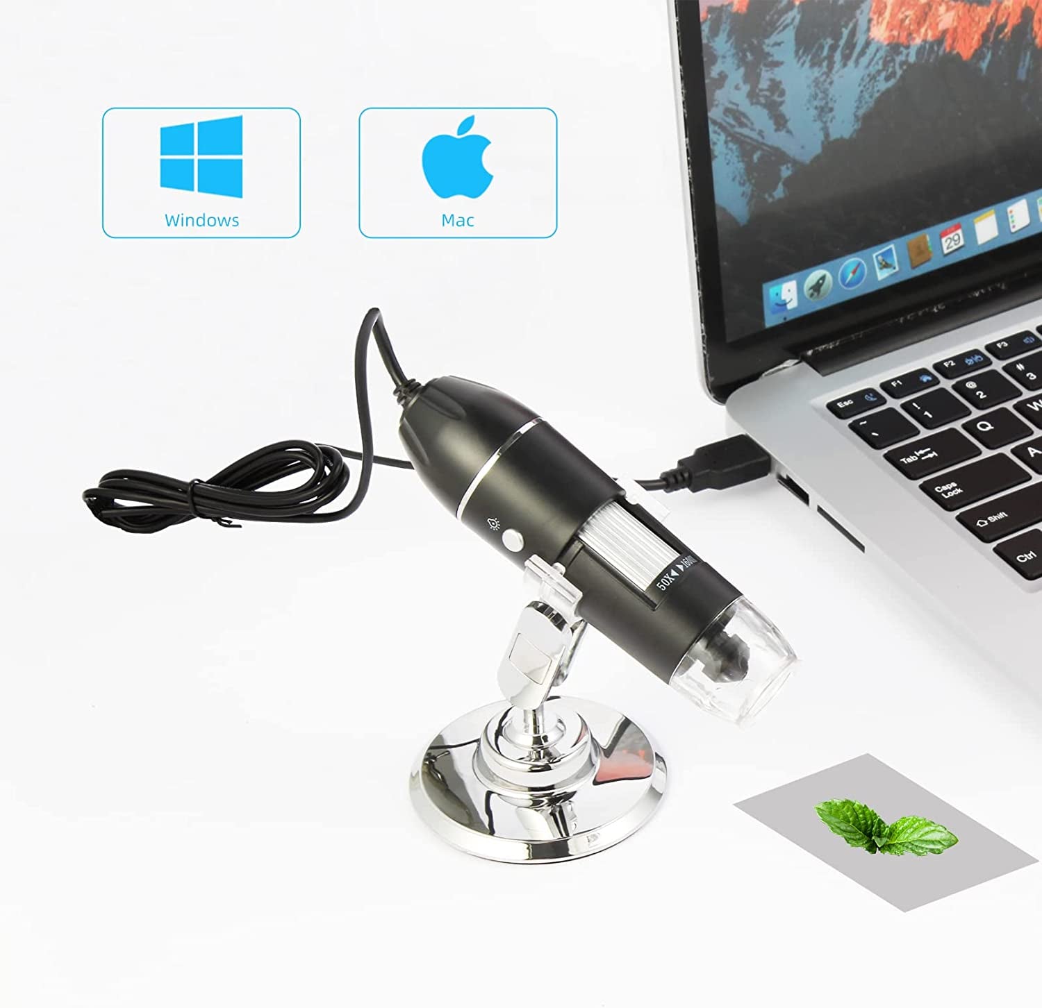 USB Digital Microscope, Handheld 50X-1600X Magnification Endoscope, 8 LED Mini Video Camera