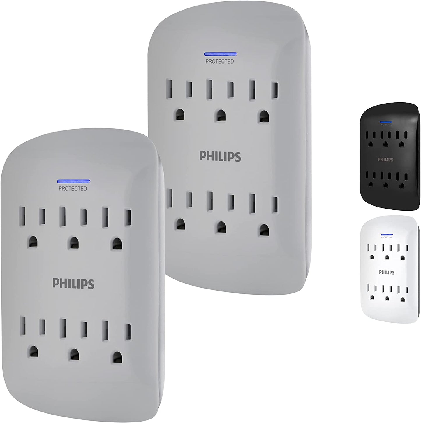 Philips 6-Outlet Extender Surge Protector, 900 Joules, 3-Prong, Space Saving Design, Protection Indicator LED Light