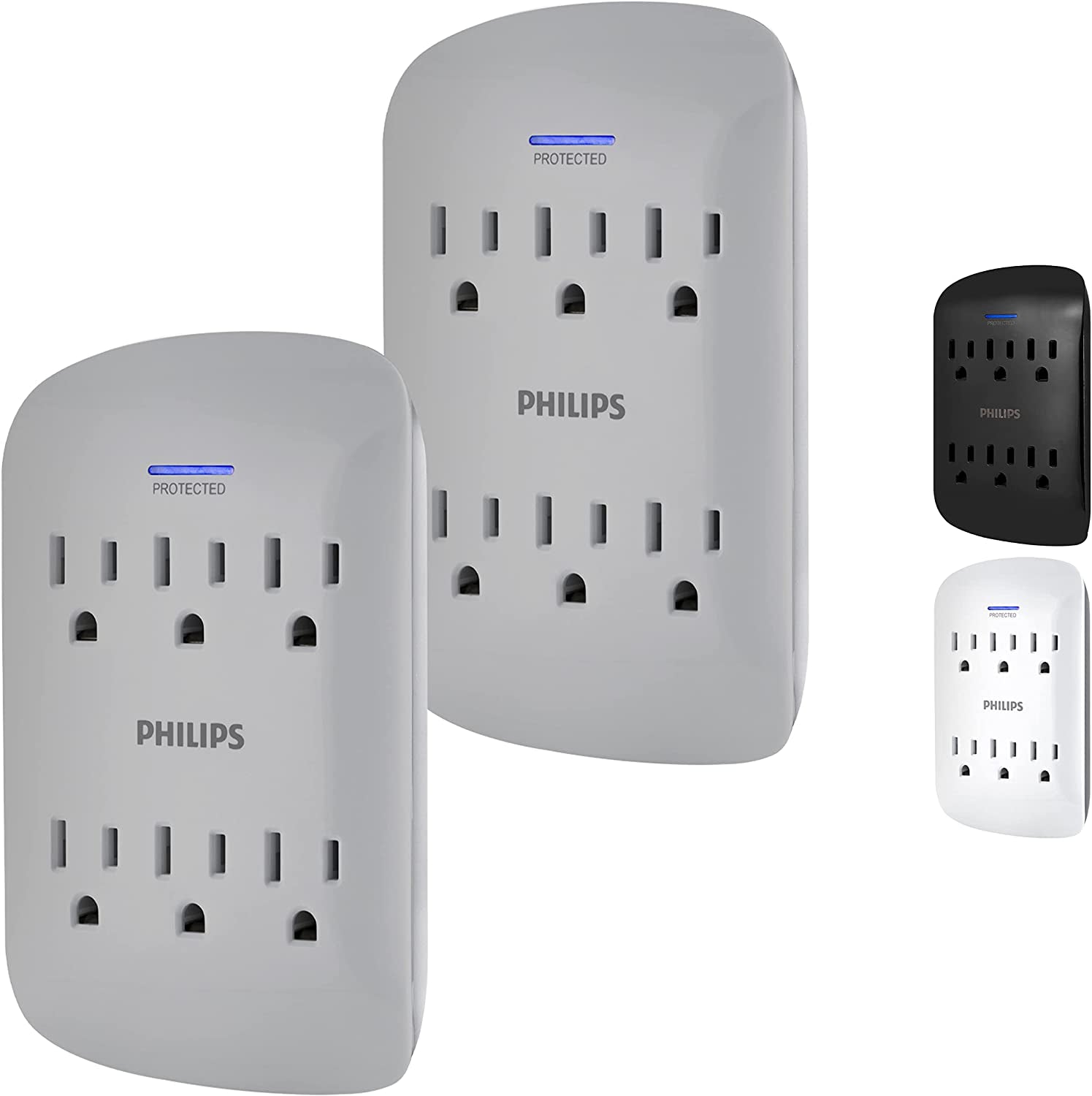 Philips 6-Outlet Extender Surge Protector, 900 Joules, 3-Prong, Space Saving Design, Protection Indicator LED Light