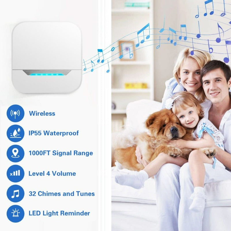 Mini Waterproof Wireless Door Bell Operating at 1000 Feet with 32 Melodies,4 Volume Levels & LED Flash