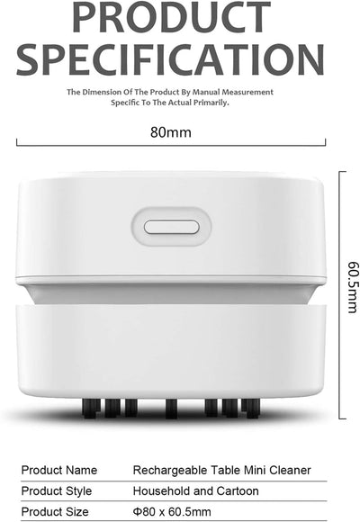 Desktop Vacuum Cleaner, Mini Table dust Sweeper Energy Saving,High Endurance up to 90 mins,Cordless&360º Rotatable Design for Keyboard/Home/School/Office(White)