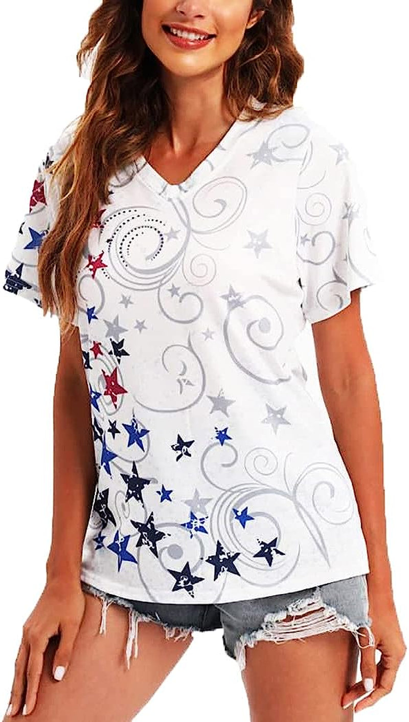 Women's Casual American Flag T Shirt 4th of July Short Sleeve Tee USA Patriotic Summer Blouse Tops…