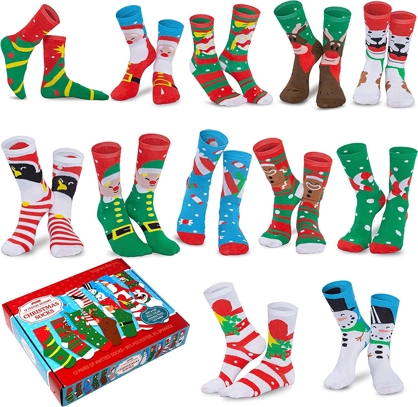 12 Pairs Warm Soft Cotton Christmas Socks Set