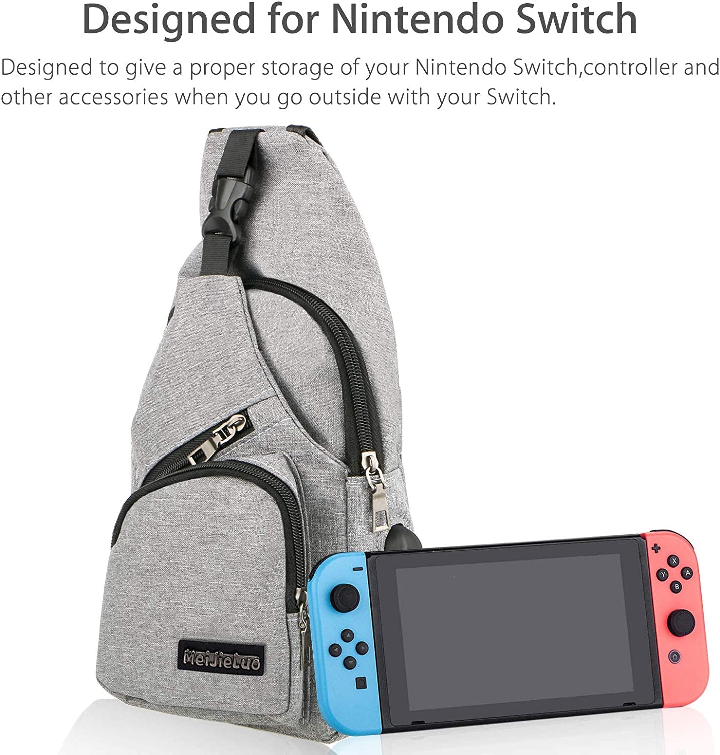 Crossbody Sling Backpack Sling Bag, Eeekit Backpack Crossbody Travel Bag for Men and Women, Console Joy-Cons and Accessories, Charge Your Phone via the Side USB Charging Interface (Grey)