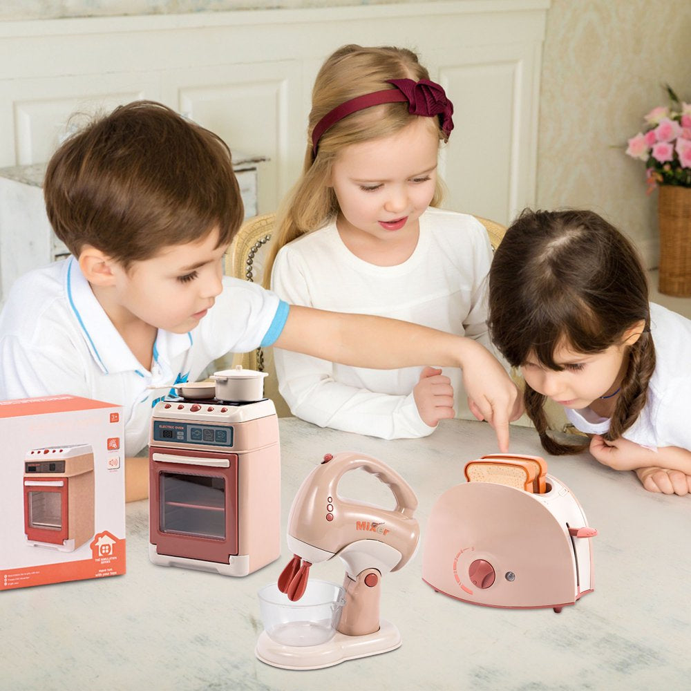 Play Kitchen Set, 3Pcs Kids Play Kitchen with Oven, Toaster and Stirrer, Toy Kitchen Appliance for Toddlers Girls Boys Gift