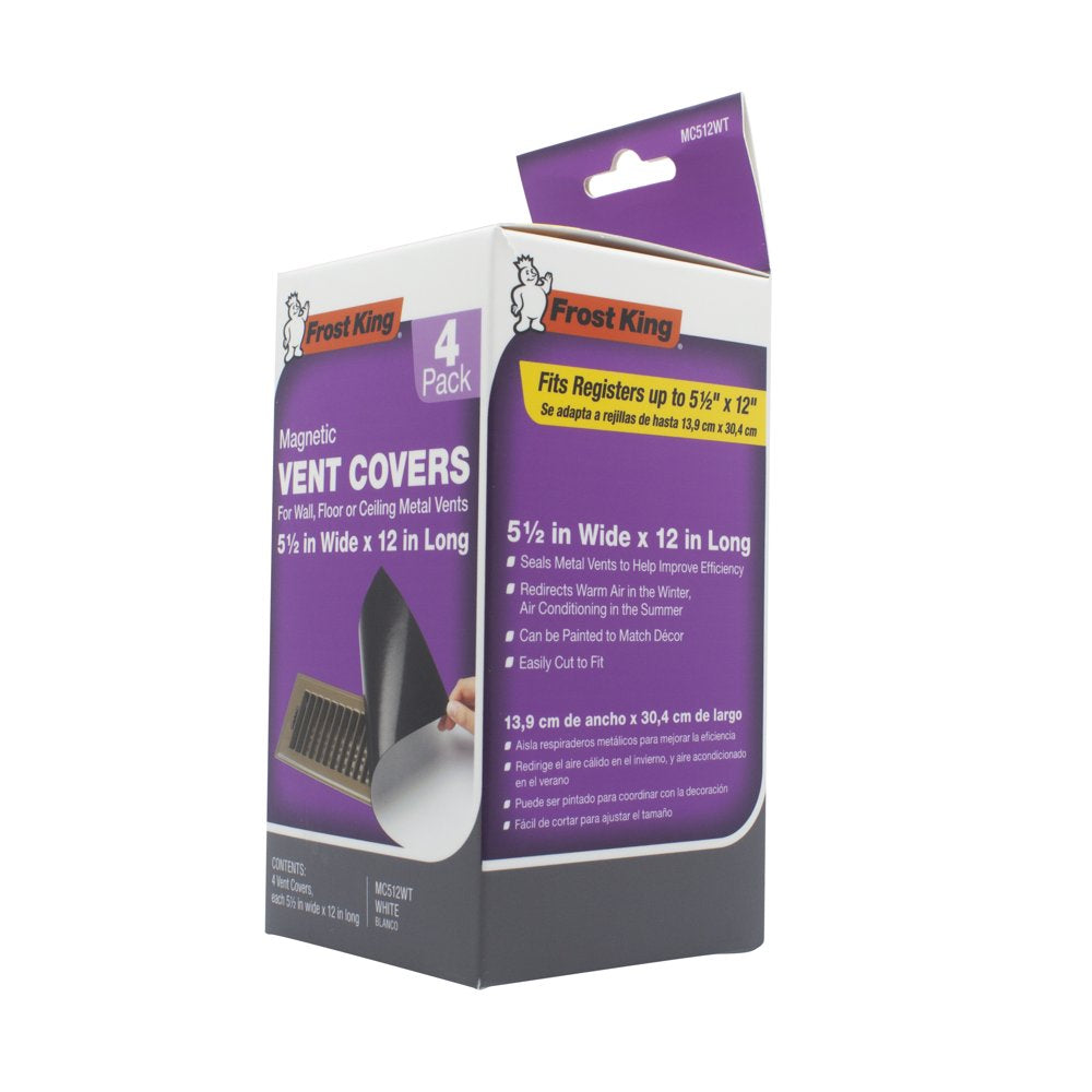 Magnetic Vent Covers for Wall, Floor or Ceiling, 5.5" Wide X 12" Long, White, Pack of 4
