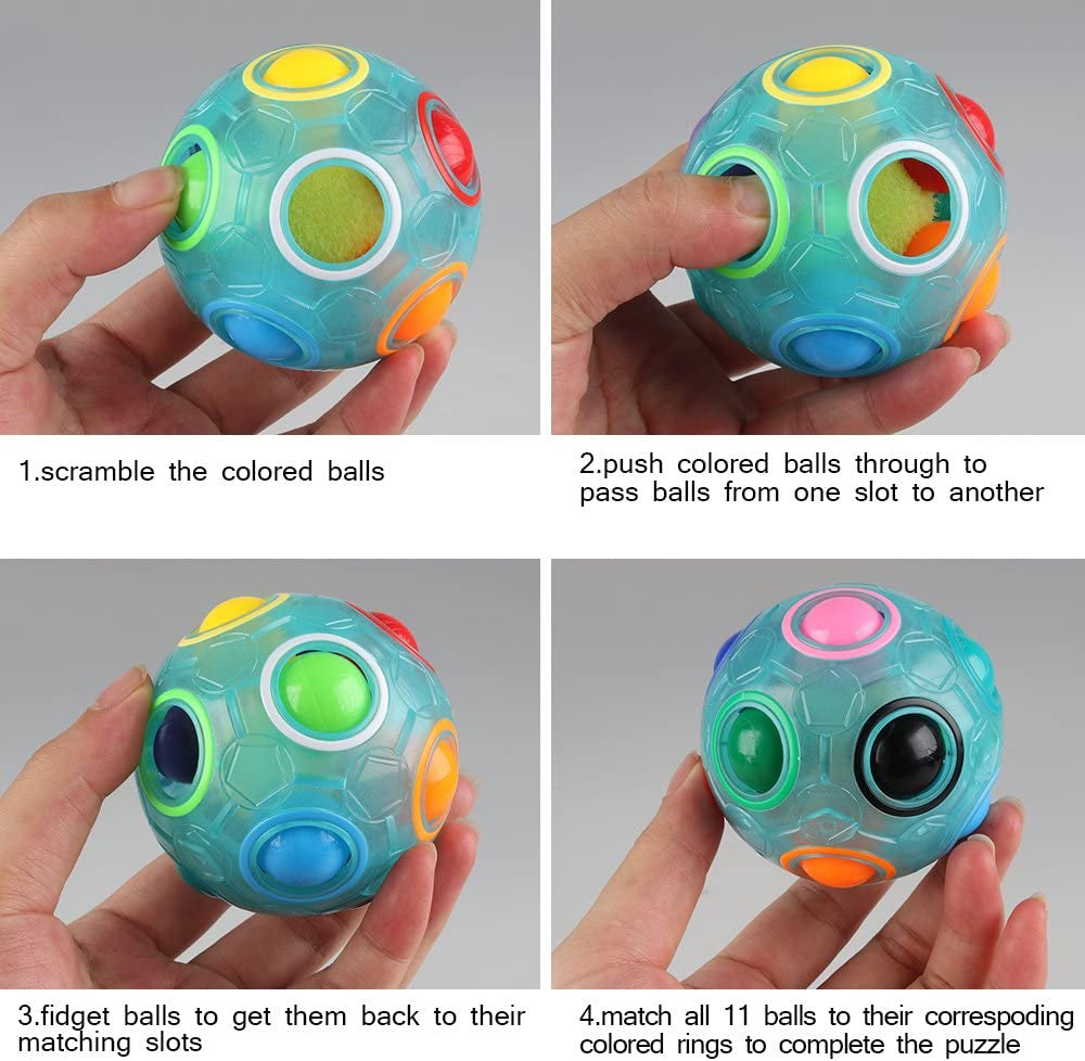 D-F Rainbow Puzzle Ball Cube Magic Rainbow Ball Puzzle Bundle Stress Fidget Ball Brain Teasers Games Fidget Toys